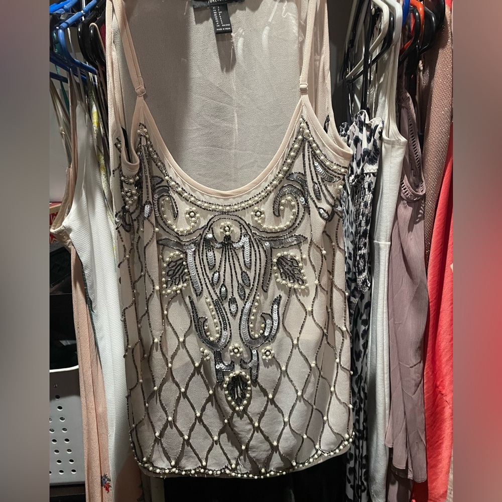 Forever 21 embellished flowy spaghetti tank